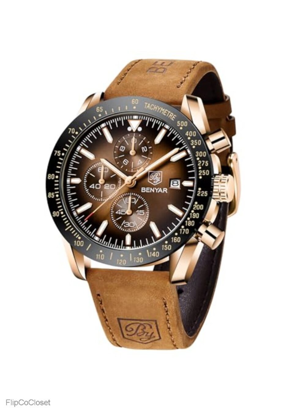 Men's Chronograph Quartz Watch Stainless Steel Case Silicone Strap